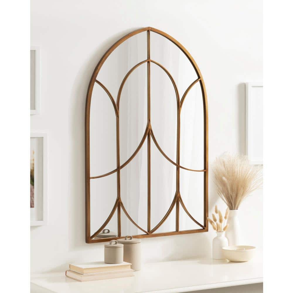 Larisa 24x36 Gold Arched Mirror with Iron Inlay