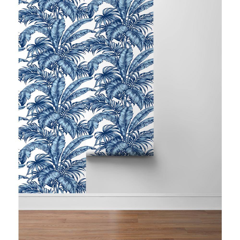Marine Blue Tropical Palm Vinyl Peel and Stick Wallpaper