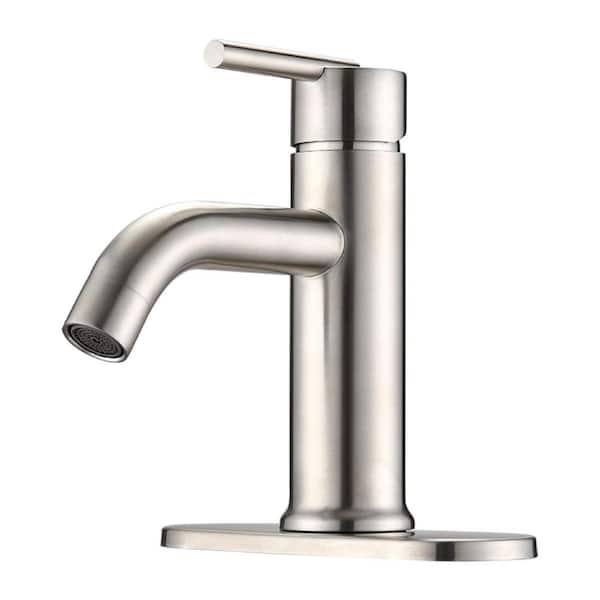 Aurora Decor ABAD Single-Hole Single-Handle Low-Arc Bathroom Faucet Deckplate Included in Spot Defense Brushed Nickel