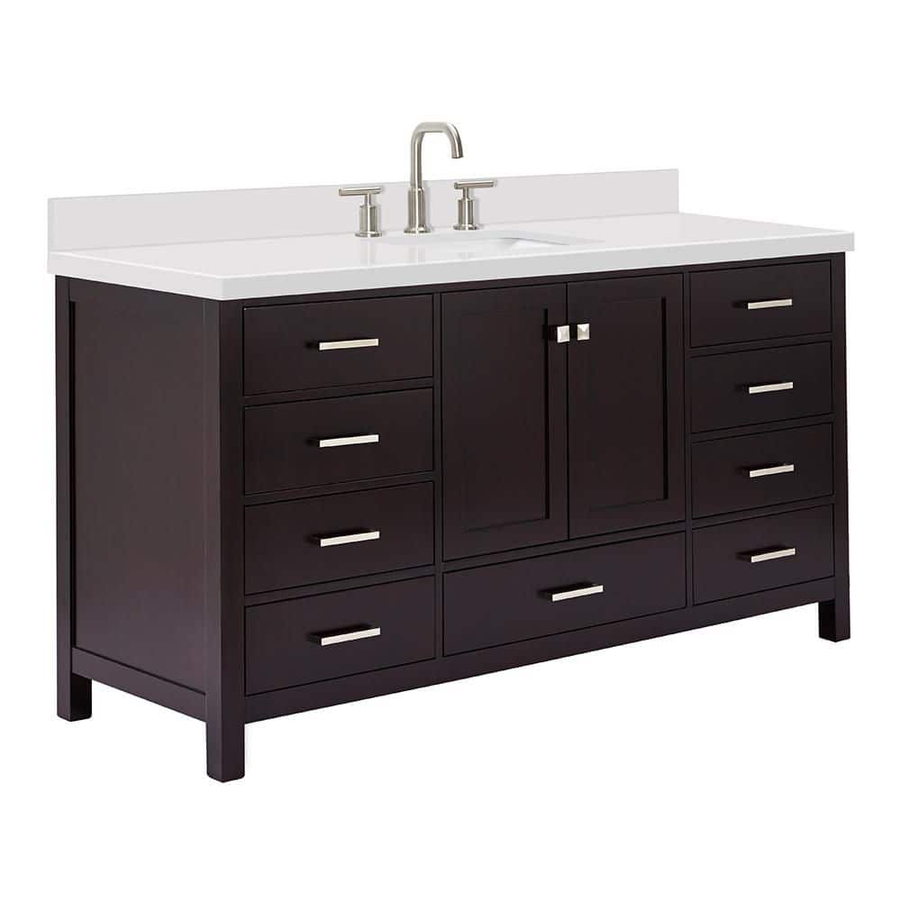 Espresso Solid Wood Freestanding Single Basin Vanity with Quartz Top