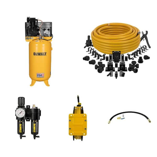 80 Gal. 175 PSI Air Compressor, Piping, Filter, Hose Reel and Install Kit