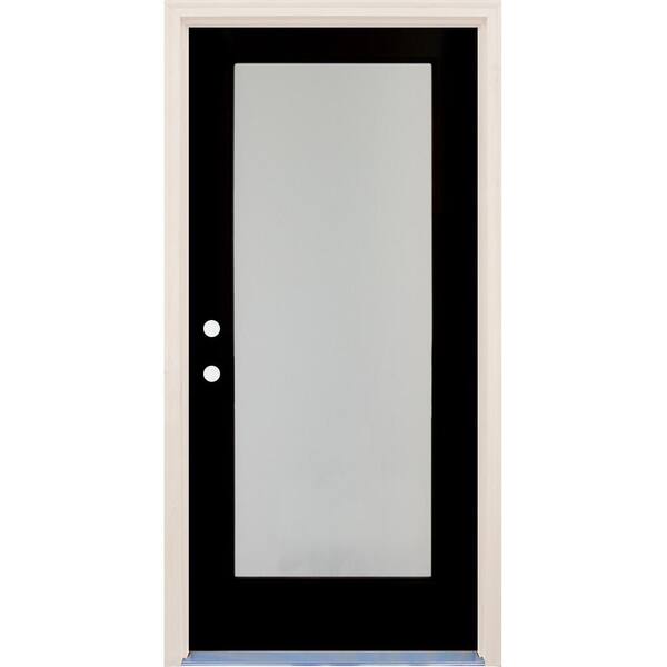 Builders Choice 36 in. x 80 in. Elite Inkwell Right-Hand Full Lite Satin Etch Glass Contemporary Painted Fiberglass Prehung Front Door