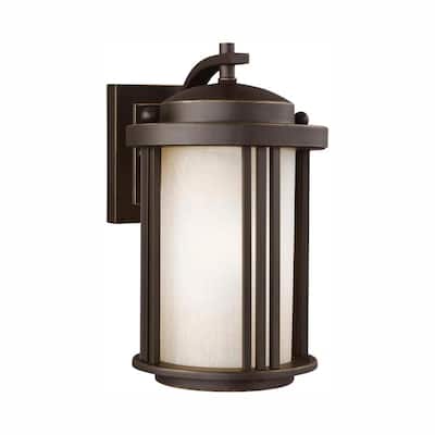Crowell 1-Light Antique Bronze Outdoor 10 in. Wall Lantern Sconce with LED Bulb