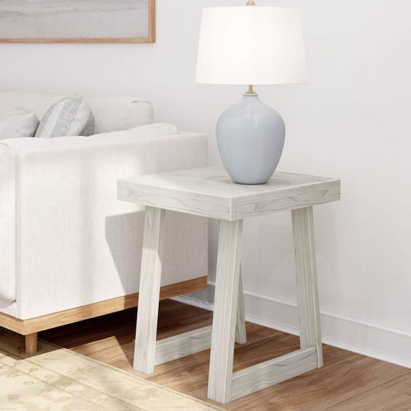 Classic 20 in. White Sand Wirebrush Square End Table