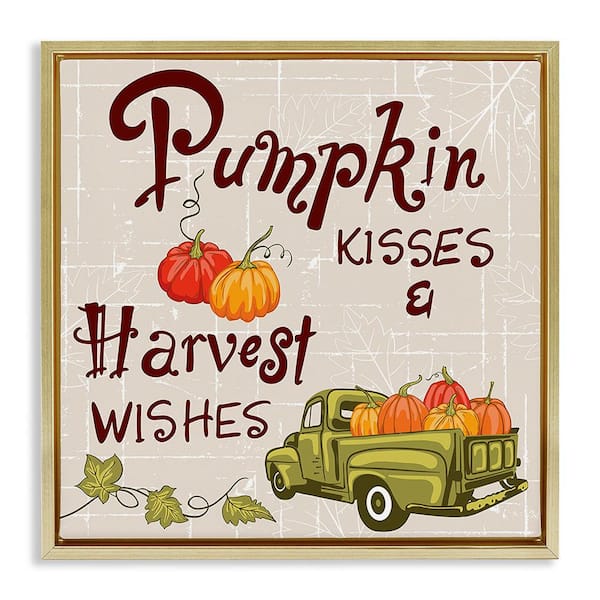 Stupell Industries Farmhouse Pumpkin Kisses by Diane Labombarbe 1 Piece Floater Frame Graphic Print Typography Art Print 18 in. x 18 in.