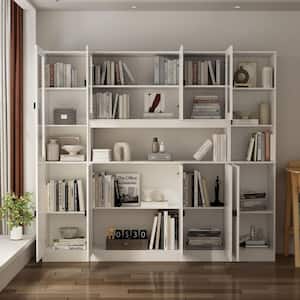 78.7 in. W x 12.2 in. D x 70.9 in. H 18-Shelf Wood Standard Bookcase Bookshelf With Glass Doors, Adjustable Shelves