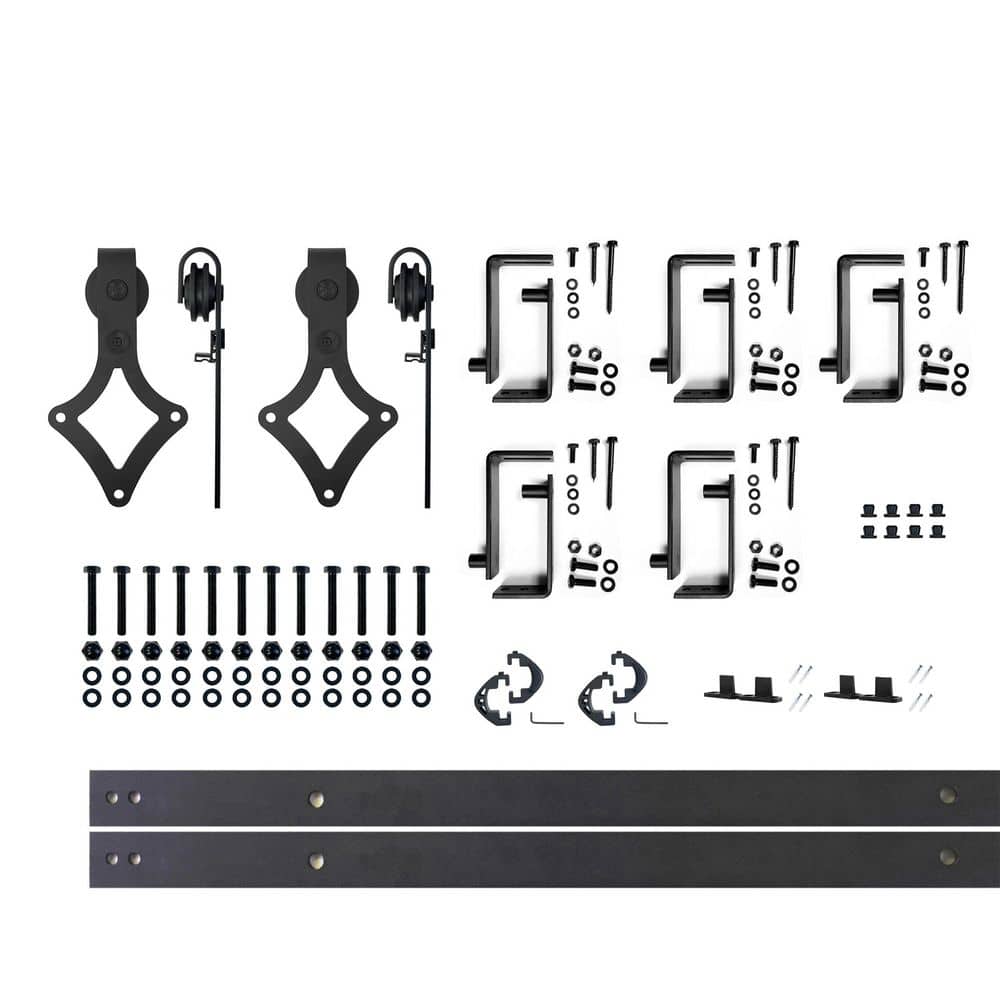 6.6 ft./79 in. Black Rustic Double Track Bypass U-Shape Sliding Barn Door Hardware Kit - Diamond Design Roller price history on PriceWatchPro