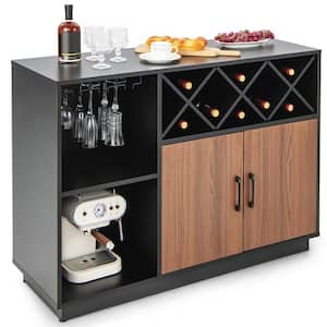 Black Wood 45.5 in. Buffet Sideboard with Wine and Glass Rack