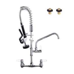 25 in. H 8 in. Center Commercial Brass Triple Handles Pull Down Sprayer Kitchen Faucet with Pre-Rinse Sprayer in Chrome