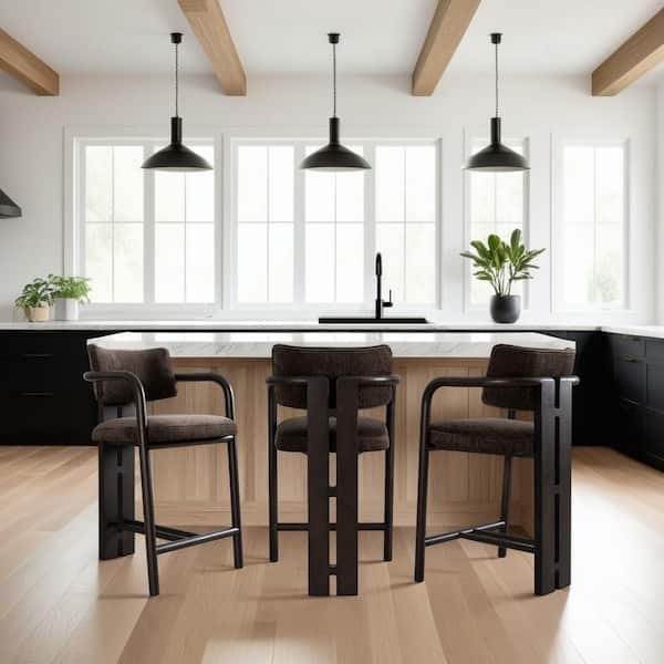 Aaliyah 26 in. Brown/Espresso Low Back Rubberwood Counter Stool with Polyester Seat (Set of 3)