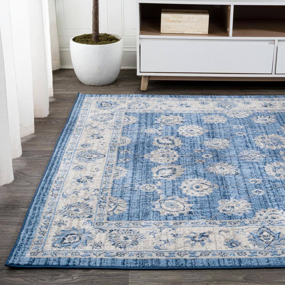 3' x 5' Blue and Ivory Floral Synthetic Rectangular Rug