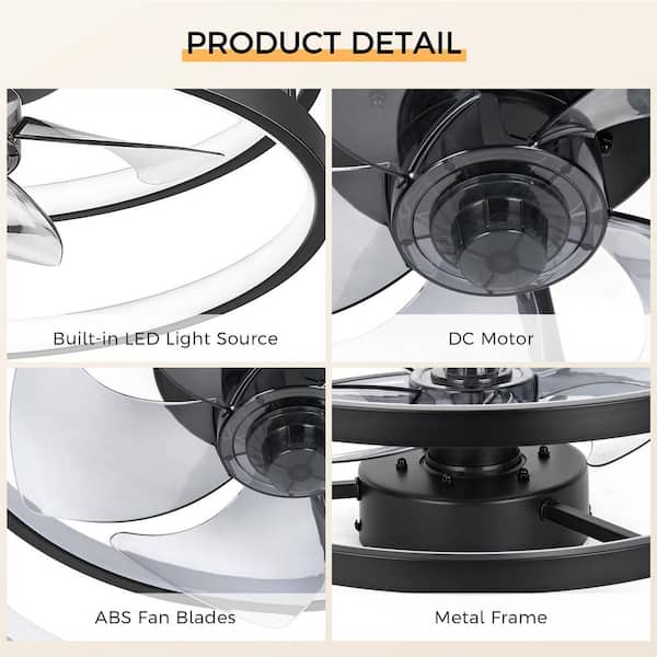 JAZAVA 16 in. Indoor Black 100-240-Volt Flush Mount Ceiling