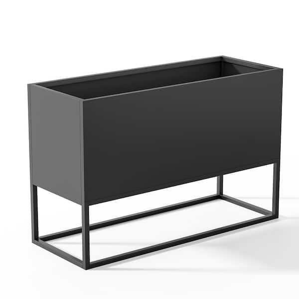 Unbranded 47 x 18 x 19 in. Large Metal Rectangular Planter, Shelves, Drainage Holes Elevated Garden Beds Raised Planter Box-Black