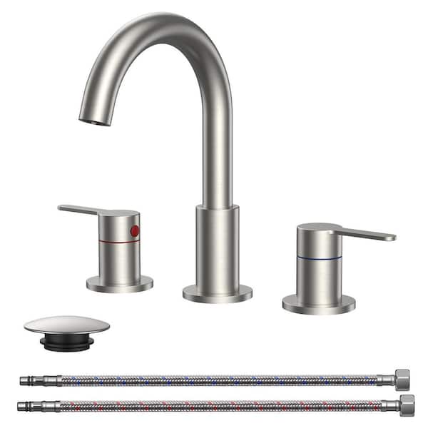 8 in. Widespread Double Handle High-Arc Bathroom Faucet with Pop-up Drain Rust Resist in Brushed Nickel