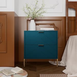 Green 2 Drawer Nightstand with Metal Support Legs