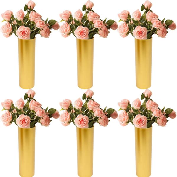 YIYIBYUS 12.6 in. Tall 6-Pieces Gold Modern Metal Iron Flower Vase Wedding Centerpieces