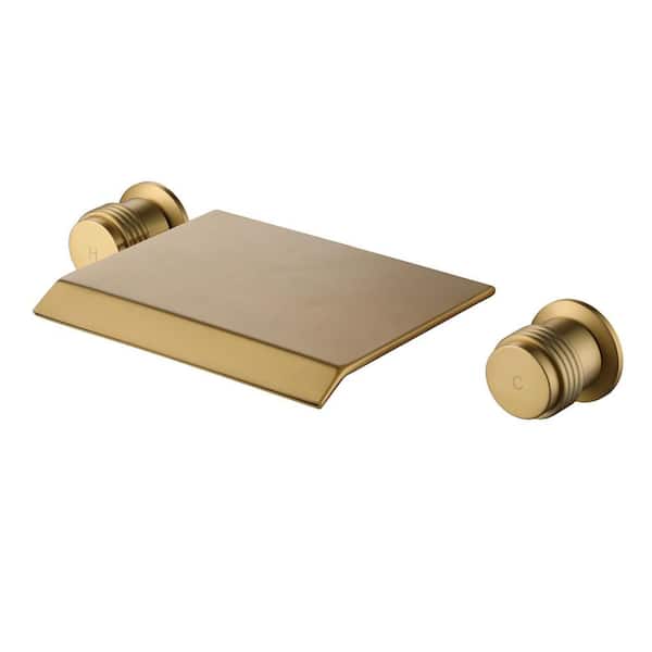Mondawe Eleanor Double-Handle Wall Mounted Faucet in Brushed Gold for Bathroom, Vanity, Laundry (1-Pack)