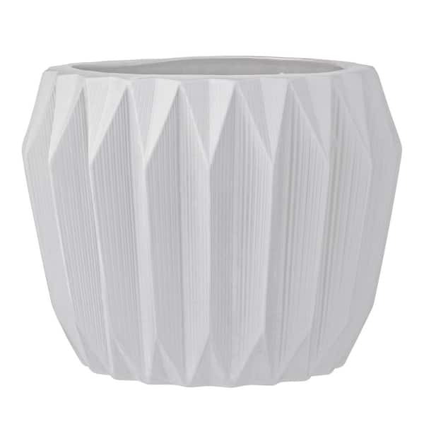 6.2 Qt. Matte White Stoneware Fluted Round Planter (7.8 in. L x 7.8 in. W x 6 in. H)