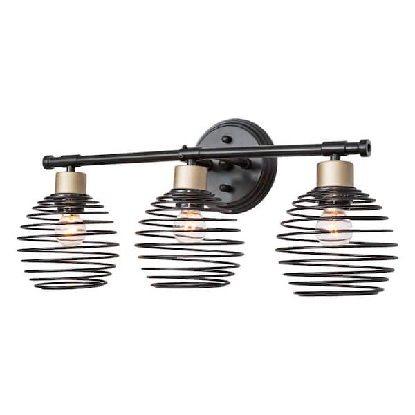 Vanity Art 21.46 in. W 3-Light in Classic Black Plus Brass Dust Vanity Light with Globe Shade
