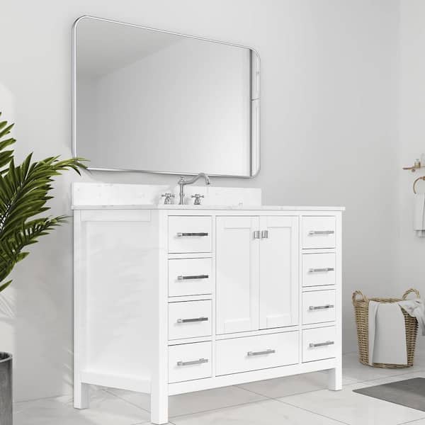 Bath Mist 48 in. W Single Sink Freestanding Bath Vanity in White with White Engineered Top