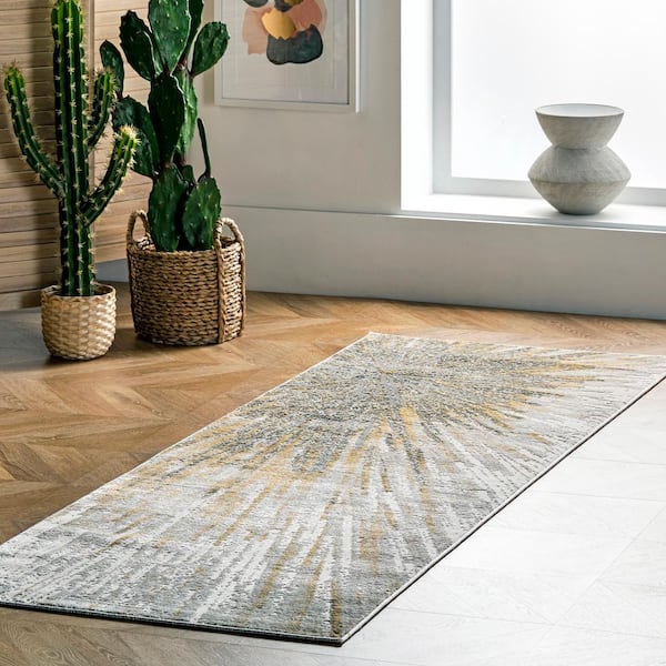 Amaya Abstract Gold 2 ft. 8 in. x 8 ft. Indoor Runner Rug