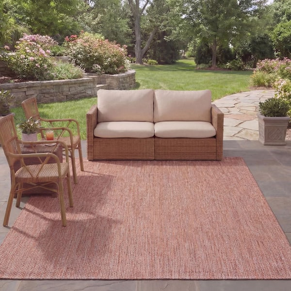 Courtyard Red/Beige 8 ft. x 11 ft. Solid Indoor/Outdoor Patio  Area Rug