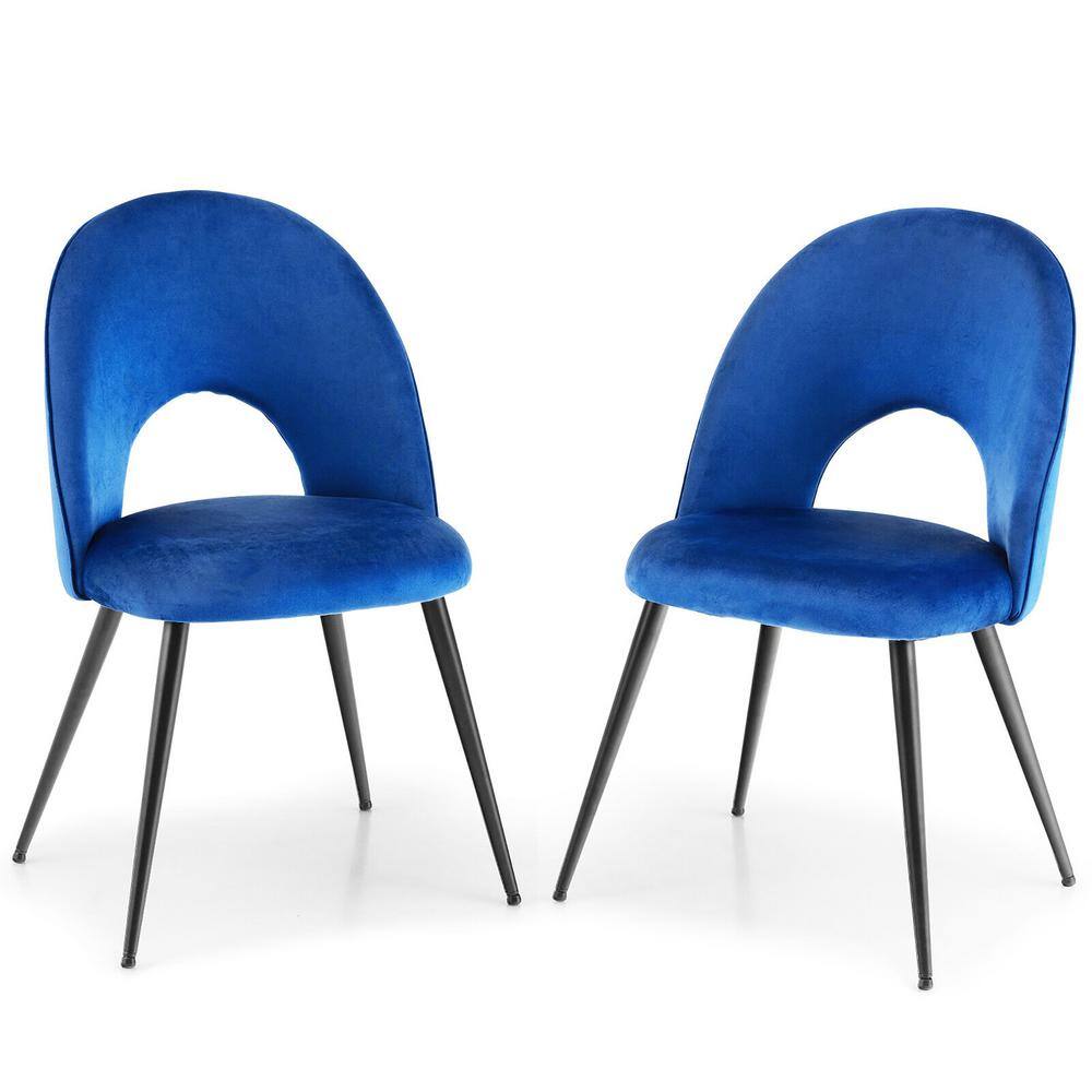 Gymax Dining Chair Set of 2 Velvet Upholstered Side Chair with Metal Base for Living Room Blue