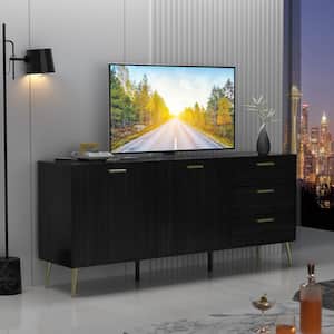 69 in. W Black Wood TV Console Entertainment Center for TV up to 85 in.