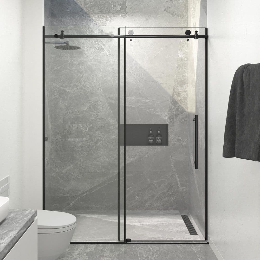 55-60 in. W x 76 in. H Sliding Frameless Shower Door in Oil Rubbed Bronze with Tempered Clear Glass price history on PriceWatchPro