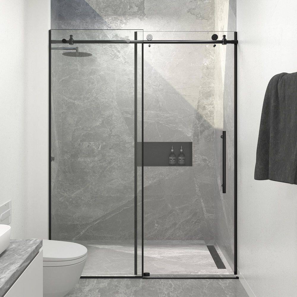 73-78 in. W x 76 in. H Sliding Frameless Shower Door in Matte Black with Tempered Clear Glass price history on PriceWatchPro