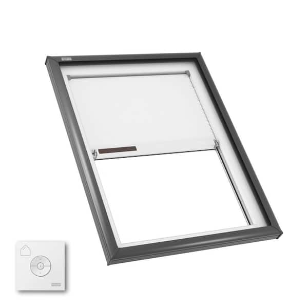 34-1/2 in. x 46-1/2 in. Fixed Curb Mount Skylight with Laminated Low-E3 Glass, White Solar Powered Room Darkening Shade