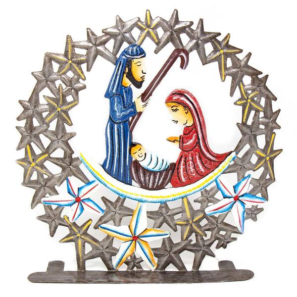 Global Crafts Tabletop Nativity Encased in Stars, Haitian Metal Drum Art