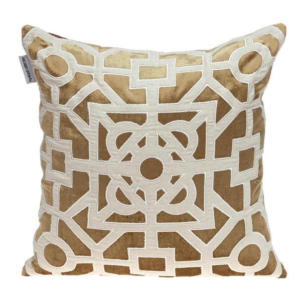 Hazel Transitional Beige & Gold Throw Pillow