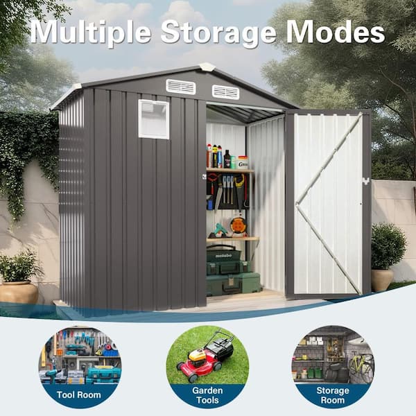 6 ft. W x 3.6 ft. D Gray Metal Garden/Outdoor Storage Shed with