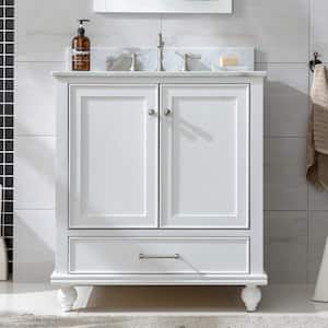 Melissa 30 in. W x 22 in. D Bath Vanity in Grain White with Marble Vanity Top in Carrara White with White Sink