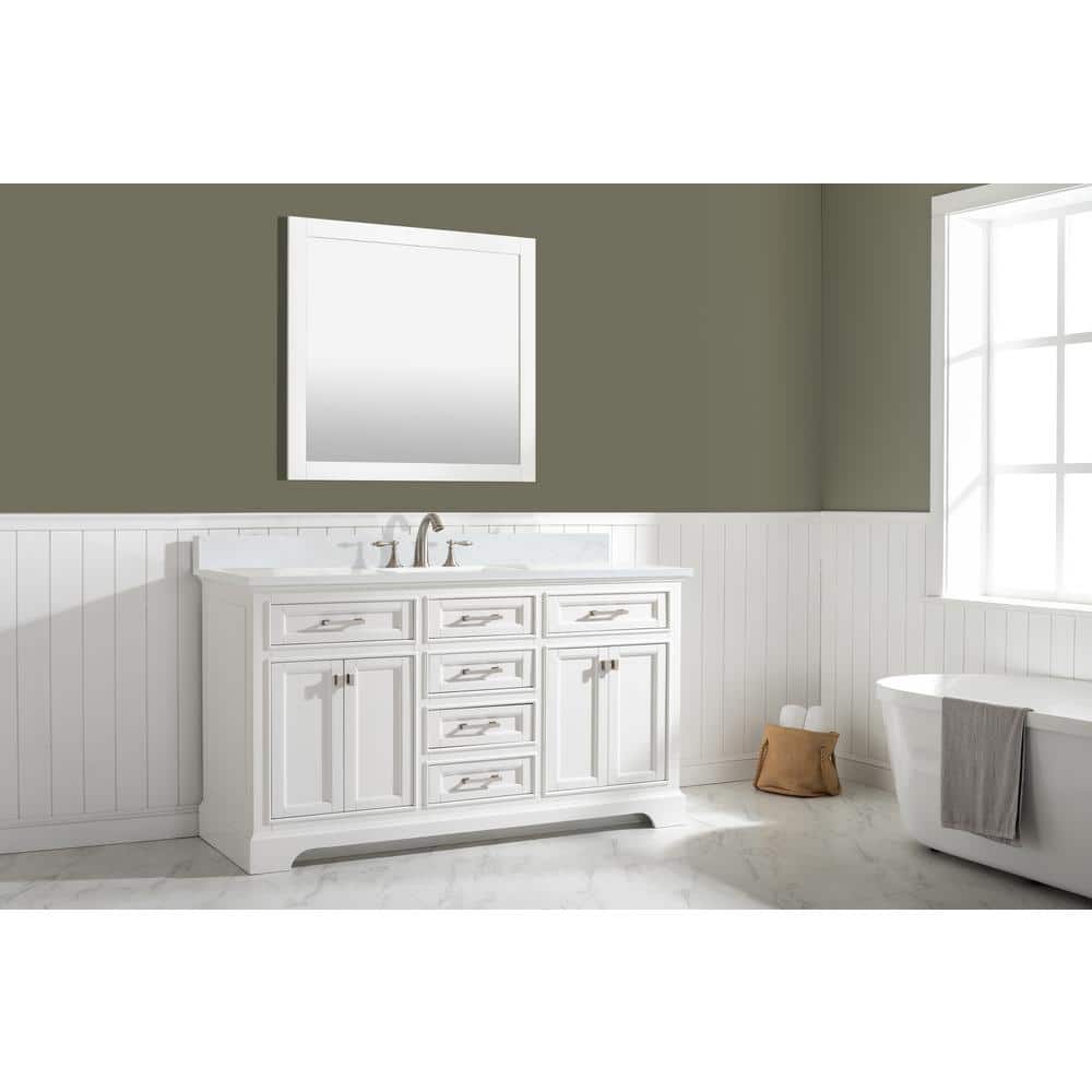 Milano 60" White Birch Single Vanity with Marble Top