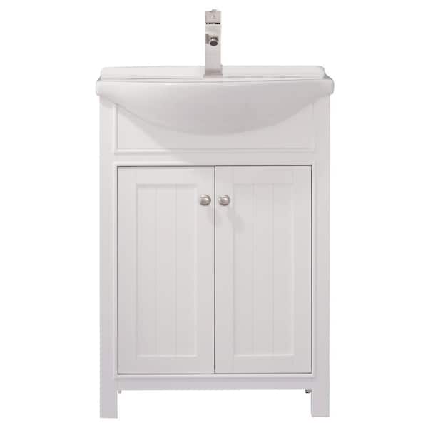 Design Element Marian 24 In W X 17 D Bath Vanity White With Porcelain Top Basin S05 Wt The Home Depot - 17 Inch Wide Bathroom Vanity With Sink