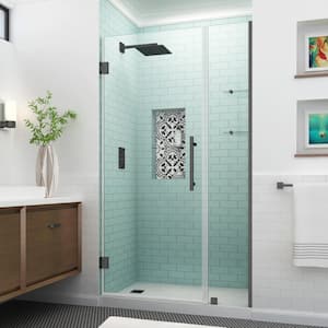Belmore GS 35.25 in. to 36.25 in. x 72 in. Frameless Hinged Shower Door with Glass Shelves in Matte Black