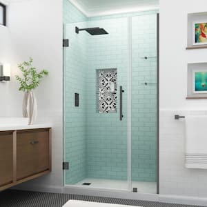 Belmore GS 38.25 in. to 39.25 in. x 72 in. Frameless Hinged Shower Door with Glass Shelves in Matte Black