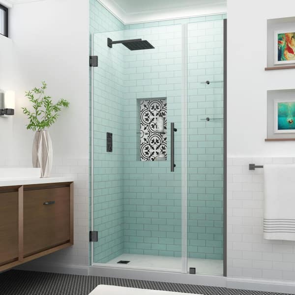 Aston Belmore GS 48.25 in. to 49.25 in. x 72 in. Frameless Hinged Shower Door with Glass Shelves in Matte Black