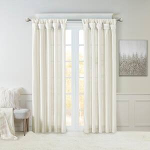 Natalie White Solid Polyester 50 in. W x 120 in. L Room Darkening Twisted Tab Curtain with Lining