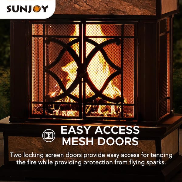 Sunjoy Curtis 56.69 in. Wood Burning Outdoor Fireplace with Black  Highlights 169469 - The Home Depot