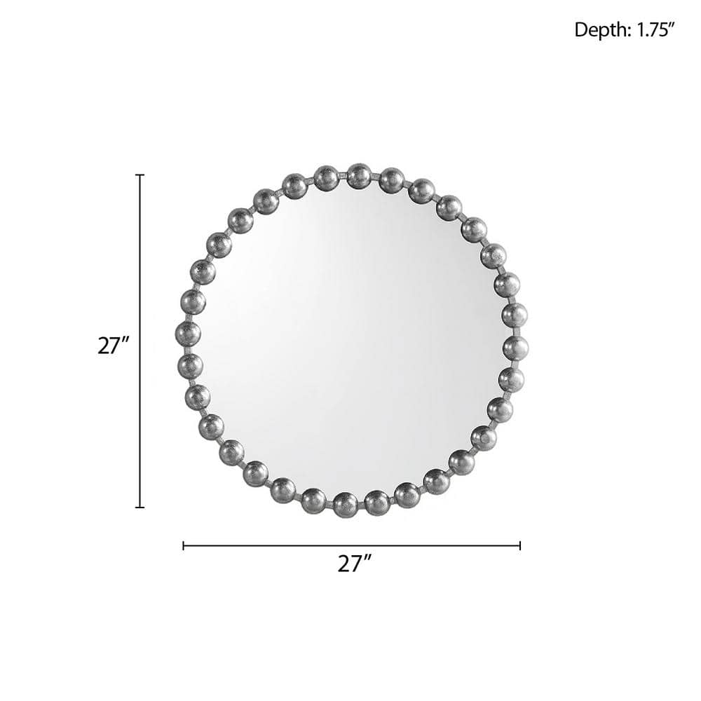 Marlowe 27" Round Silver Beaded Wall Mirror