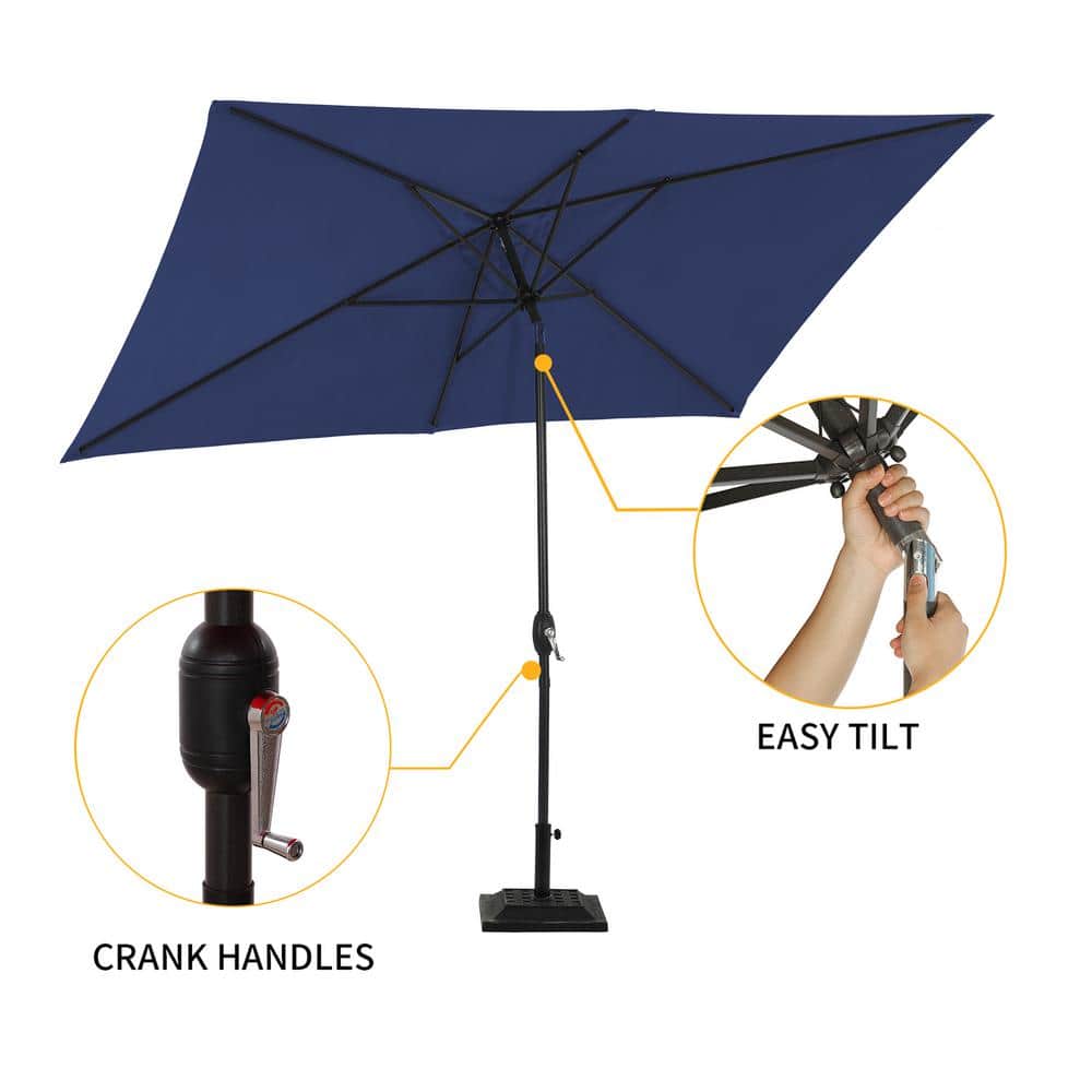 10ft Navy Blue Rectangular Aluminum Market Patio Umbrella