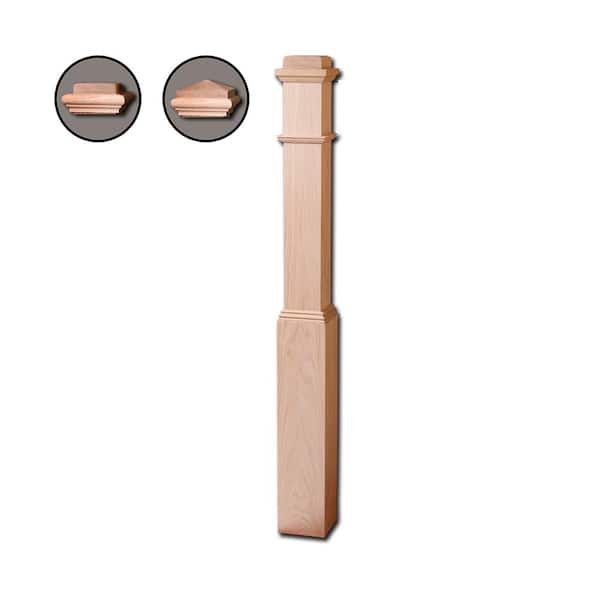 HOUSE OF FORGINGS 56 in. x 6-1/4 in. Red Oak Plain Contemporary Style Wood Box Newel Post
