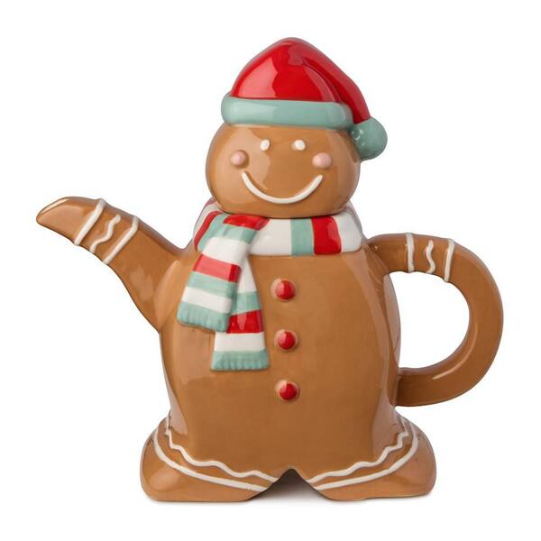 Christmas Whimsy Gingerbread 3-D 4-Cup 24 oz. Assorted Colors Ceramic Teapot