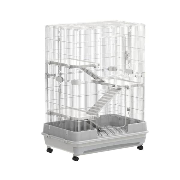 Tidoin White 4-Tier 32 in. Small Animal Metal Cage Height Adjustable with Lockable Top-Openings Removable