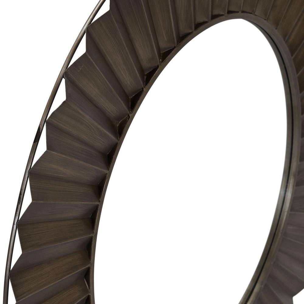Large Bronze and Gold Round Sunburst Wall Mirror