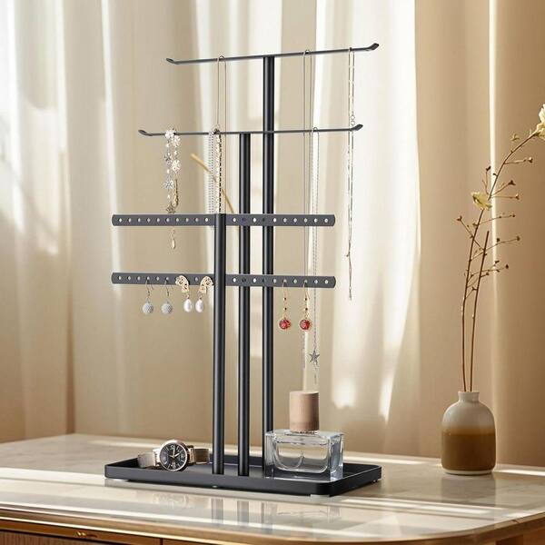 Black 8.2 in. x 14.5 in. Metal Modern Jewelry Display Stand