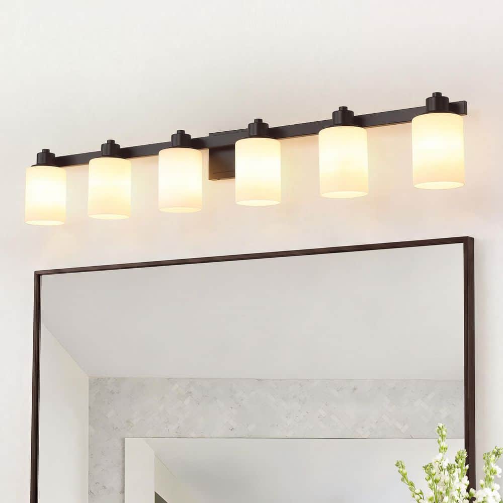 pasentel 50 in. 6-Light Oil-Rubbed Bronze Vanity Light with White ...